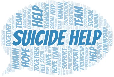 İntihar Yardım kelime bulutu. Yalnızca metinle yapılan vektör.