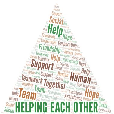 Birbirimize Yardım kelime bulutu. Yalnızca metinle yapılan vektör.