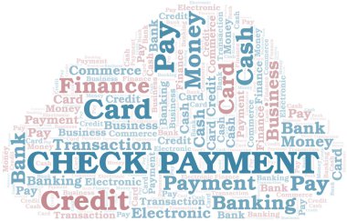 Ödeme sözcük bulutunu kontrol edin. Yalnızca metinle yapılan vektör.