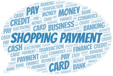 Alışveriş Ödeme kelime bulut. Yalnızca metinle yapılan vektör.