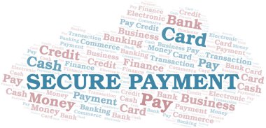 Güvenli ödeme kelime bulutu. Yalnızca metin ile yapılan vektör.