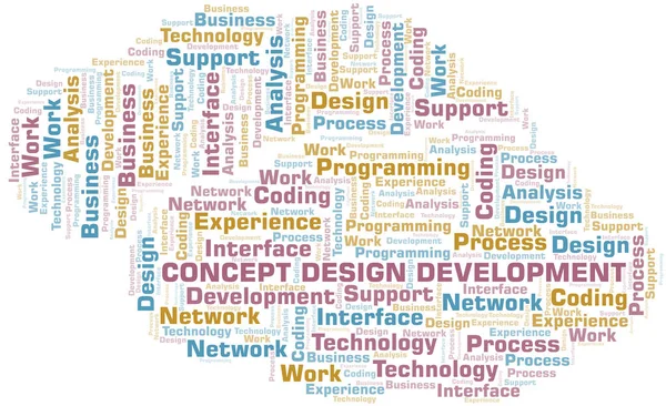 Concetto Design Sviluppo parola cloud. Wordcloud realizzato solo con testo . — Vettoriale Stock