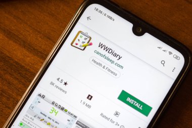 İvanovsk, Rusya-26 Haziran 2019: akıllı telefonun ekranında Wwdiary uygulaması.