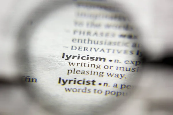 The word or phrase Lyricism in a dictionary. — Stock Photo, Image