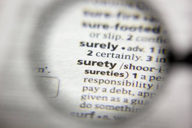 Sözlükteki Surety sözcüğü veya tümceciği.