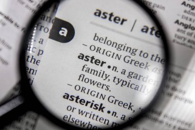 Sözlükteki sözcük veya tümcecik aster.