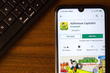 Ivanovsk, Rusya - 26 Haziran 2019: Akıllı telefonun ekranında Macera Kapitalist uygulaması.