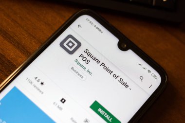 İvanovsk, Rusya-26 Haziran 2019: kare satış noktası-akıllı telefonun ekranında POS uygulaması.