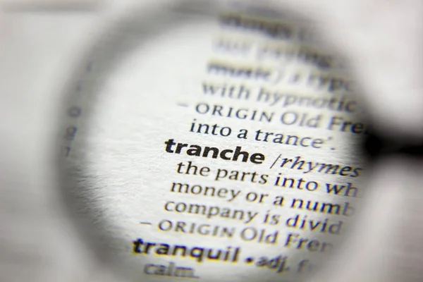 Слово или словосочетание Tranche в словаре . — стоковое фото