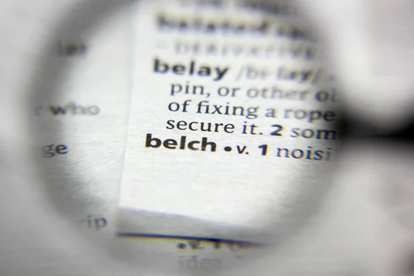 A palavra ou frase belch em um dicionário . — Fotografia de Stock