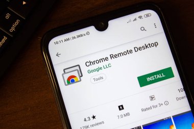 İvanovsk, Rusya-07 Temmuz 2019: akıllı telefon veya tablet ekranında Chrome Uzak Masaüstü uygulaması.