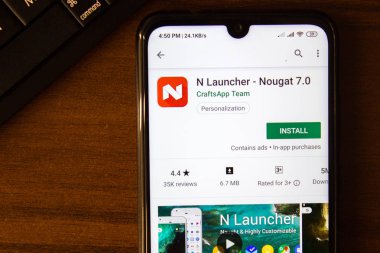İvanovsk, Rusya-07 Temmuz 2019: N Launcher-akıllı telefon veya tabletin ekranında Nougat 7,0 uygulaması.