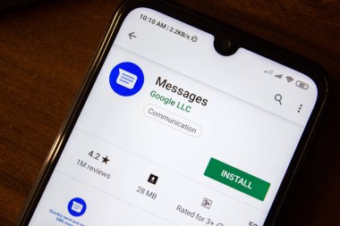 İvanovsk, Rusya-07 Temmuz 2019: akıllı telefon veya tablet ekranında Google messages uygulaması.