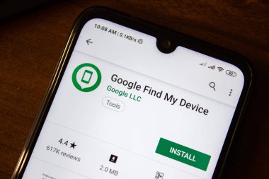 Ivanovsk, Rusya - 07 Temmuz 2019: Google Akıllı Telefon veya Tablet ekranında Cihazımı Bul uygulaması.