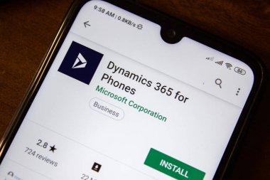 İvanovsk, Rusya-Temmuz 07, 2019: akıllı telefon veya tablet ekranında telefonlar uygulaması için Dymanics 365.