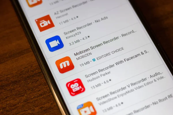 İvanovsk, Rusya-26 Haziran 2019: akıllı telefonun ekranında Mobizen Screen Recorder uygulaması.