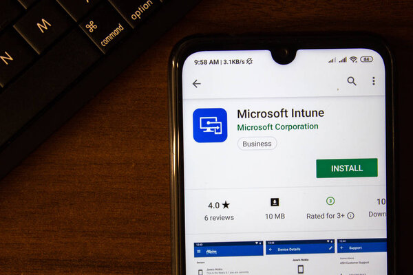 Ivanovsk, Russia - July 07, 2019: Microsoft Intune app on the display of smartphone or tablet.