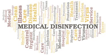 Tıbbi dezenfeksiyon kelime bulut vektörü sadece metin ile yapılan.