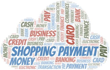 Alışveriş Ödeme kelime bulut. Yalnızca metinle yapılan vektör.