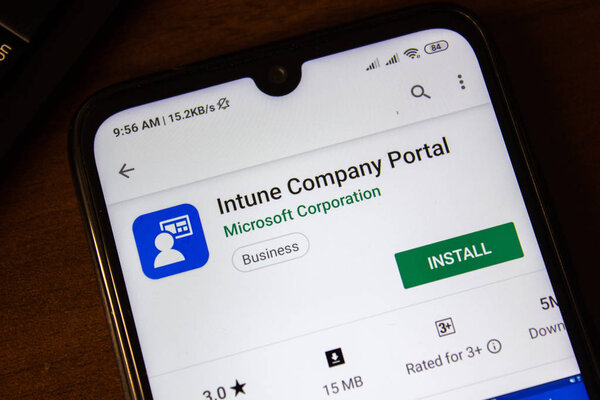 Ivanovsk, Russia - July 07, 2019: Intune Company Portal app on the display of smartphone or tablet.