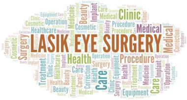 Lasik Göz Cerrahisi kelime bulut vektör sadece metin ile yapılan.