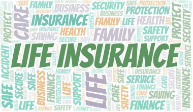 Hayat Sigortası kelime bulut vektör sadece metin ile yapılan.