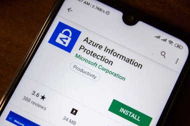 İvanovsk, Rusya-07 Temmuz 2019: akıllı telefon veya tablet ekranında Azure Information Protection uygulaması.