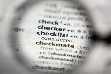 Sözlükteki sözcük veya tümcecik Denetim Listesi.