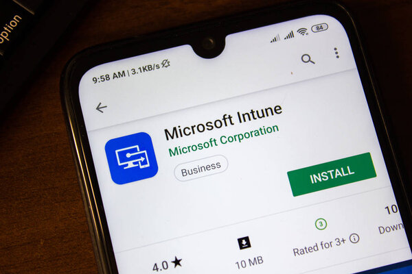 Ivanovsk, Russia - July 07, 2019: Microsoft Intune app on the display of smartphone or tablet.