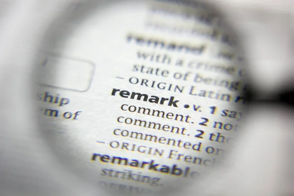 The word or phrase Remark in a dictionary. — Stock Photo, Image