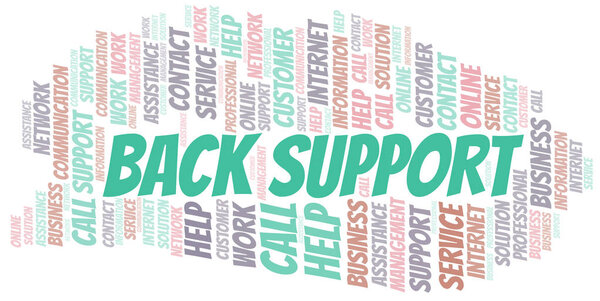 Back Support word cloud vector made with text only.