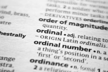 Sözlükte Sözcük veya Tümcecik Ordinal.