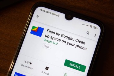 İvanovsk, Rusya-Temmuz 07, 2019: Google tarafından dosyalar-akıllı telefon veya tablet ekranında alan uygulamasını temizleyin.
