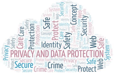 Gizlilik Ve Veri Koruma kelime bulutu. Yalnızca metinle yapılan Wordcloud.