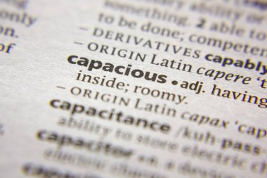 Sözlükte Capacious sözcüğü veya tümceciği.