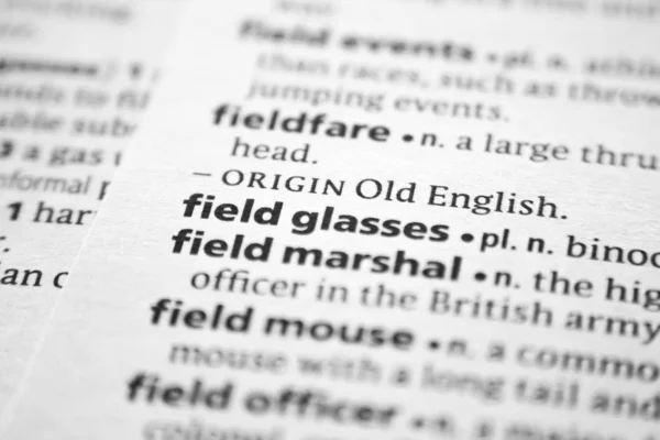 Word or phrase Field glasses in a dictionary. — Stock Photo, Image