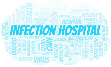 Enfeksiyon Hastanesi kelime bulut vektör sadece metin ile yapılan.