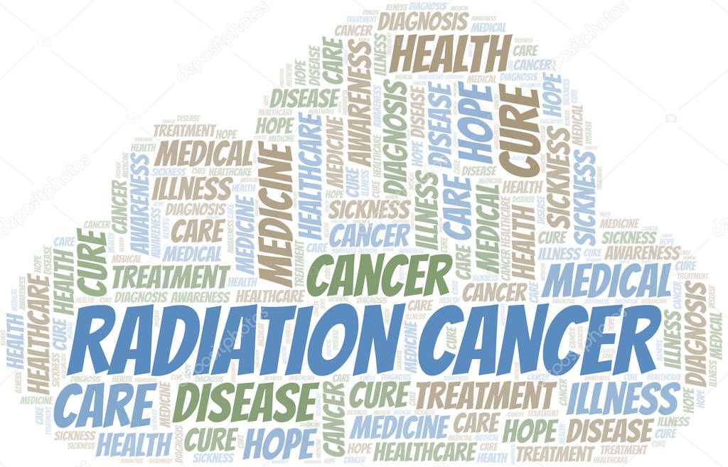 Radiation Cancer word cloud. Vector made with text only.