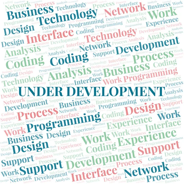 Sotto la parola sviluppo cloud. Wordcloud realizzato solo con testo . — Vettoriale Stock