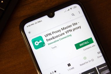 İvanovsk, Rusya-07 Temmuz 2019: akıllı telefon veya tablet ekranında VPN Proxy Master Lite uygulaması.