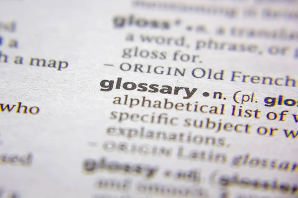 Word or phrase Glossary in a dictionary. — Stock Photo, Image