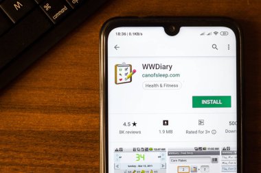 İvanovsk, Rusya-26 Haziran 2019: akıllı telefonun ekranında Wwdiary uygulaması.