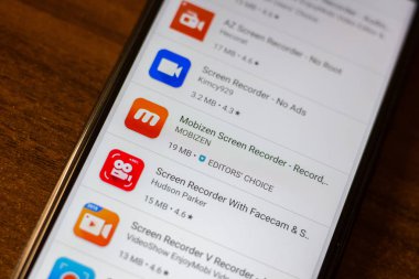 İvanovsk, Rusya-26 Haziran 2019: akıllı telefonun ekranında Mobizen Screen Recorder uygulaması.