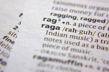 Word or phrase Raga in a dictionary. clipart