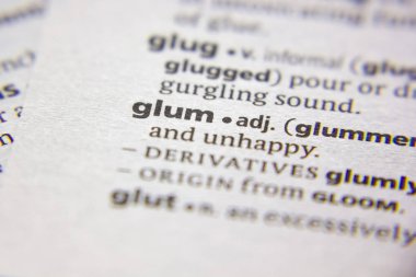 Sözlükteki sözcük veya tümcecik Glum.