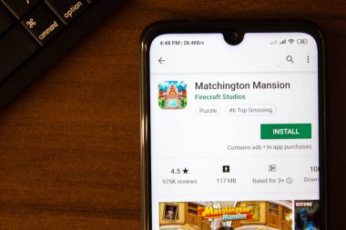 Ivanovsk, Rusya - 07 Temmuz 2019: Akıllı telefon veya tablet ekranda Matchington Mansion uygulaması.