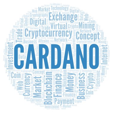Cardano cryptocurrency sikke kelime bulut.