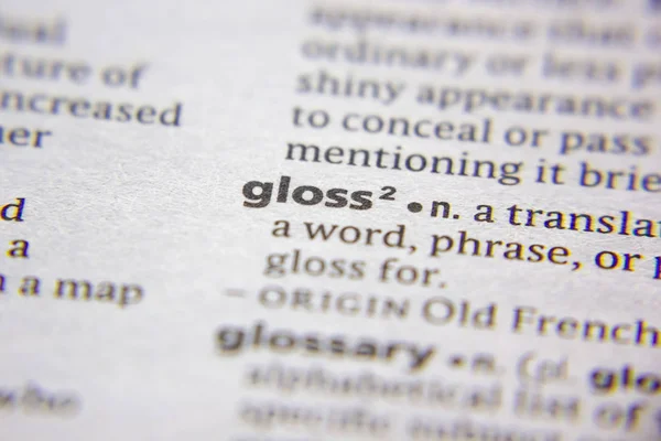 Word or phrase Gloss in a dictionary. — Stock Photo, Image