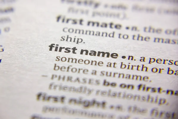 Λέξη ή φράση πρώτο όνομα σε λεξικό. — Φωτογραφία Αρχείου