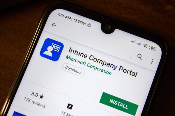 Ivanovsk, Russia - July 07, 2019: Intune Company Portal app on the display of smartphone or tablet.
